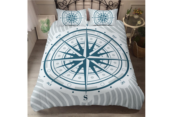 Compass Bedding Set Nautical Map Duvet Cover Blue And White Bedclothes Gift 