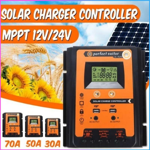 30A MPPT Solar Charge Controller 12v//24v 30A//50A//70A Solar Panel Battery Regulator Charge Controller Dual USB LCD Display Solar Power Battery Charger Controller