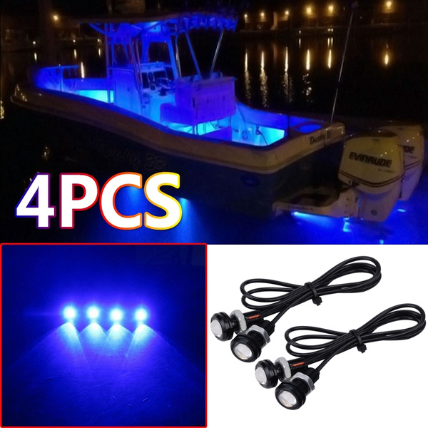 4PCS Blue LED Boat Lights Waterproof Boat Light High Brightness