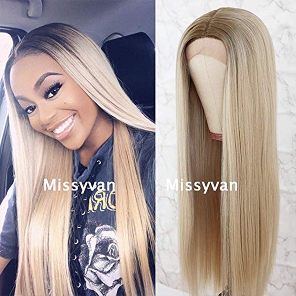 Ash Blonde Straight Hair Wig Heat Resistant Synthetic Lace Front