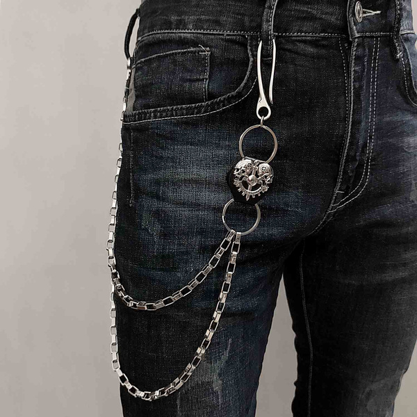 Skull Double Chain Punk Rocker Jeans Pants Keychain Wallet Chain