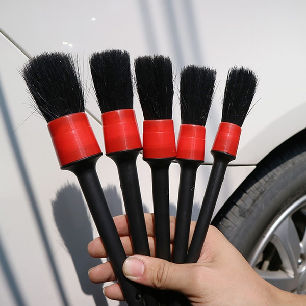 5Pcs Auto Detailing Brush Set Natural Boar Hair Detail Brush Car Detailing  Cleaning Brushes