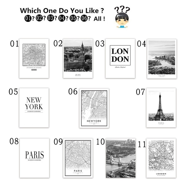 Modern New York London Paris City Map Wall Art Picture for Living Room