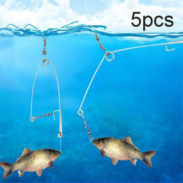 5Pcs Smart Kingfisher Stainless Steel Hook Trigger Spring Fishing Hook  Setter Bait Bite Triggers the Hook Catch Fish Automatically