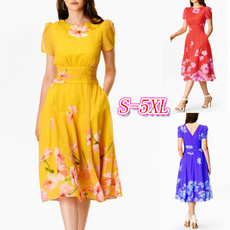 short sleeve dress, Floral print, Waist, floralprintdres