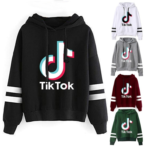 2019 Womens Long Sleeve Music Printed Hoodie Tik Tok Hoodies for Teens Casual Pullover Sweatshirt for Women