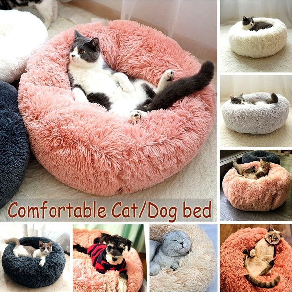 Round plush best sale cat bed