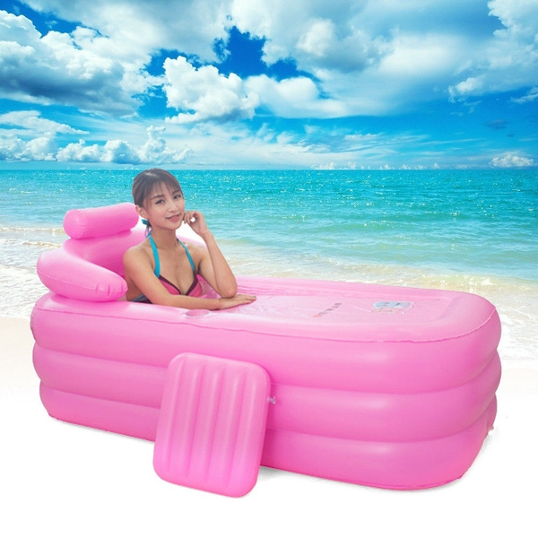 160cm Blow Up Adult PVC Portable Spa Warm Bathtub Inflatable Bath Tub Kit PINK