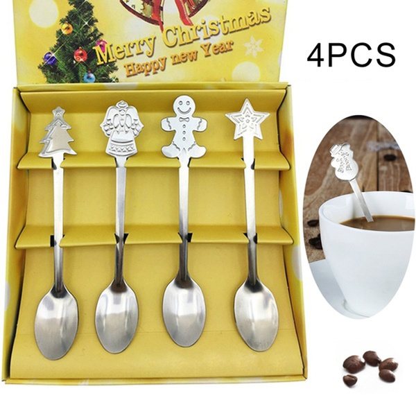 Cream Stainless Steel Kids Spoon Christmas Coffee Spoons Tea Scoops Tableware 