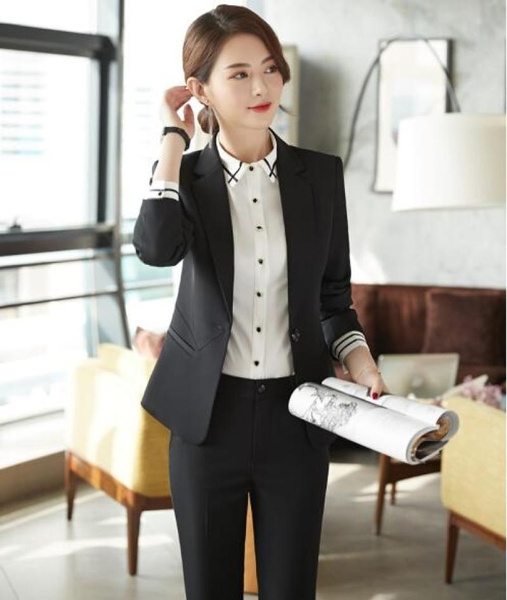 2 Piece Set 2019 New Fashion Women Pant Suits Formal Business Slim ...