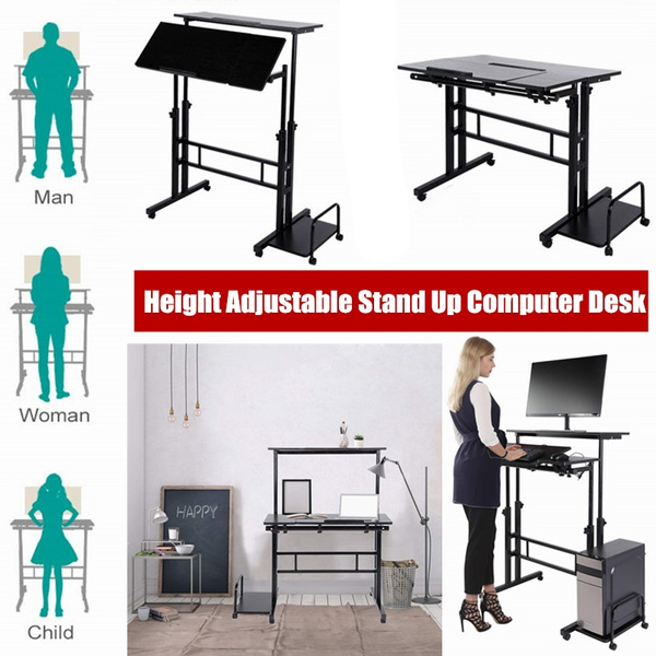 Mobile Standing Computer Workstation Home Office Desk With Wheels And Host Shelf Wish