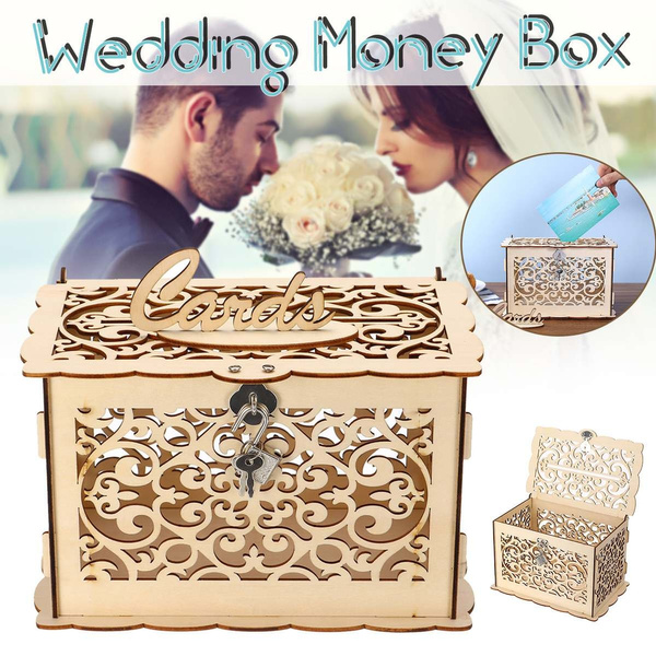 Wooden Rustic Wedding Gift Card & Money Box With Lock