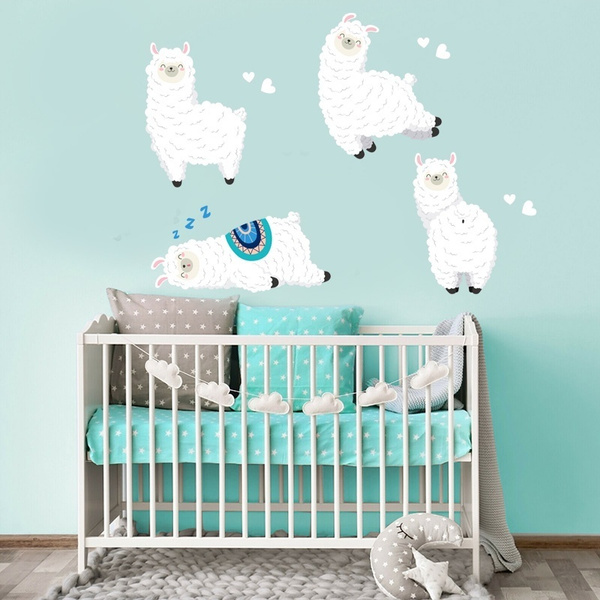 Animal De Bande Dessinee Lama Mignon 4 Pack Stickers Muraux Enfants Fille Chambre Mur Art Bebe Pepiniere Decoration Stickers Muraux Wish