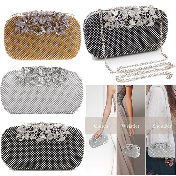 Silver Diamante Rhinestone Clutch Handbag