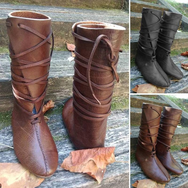 Botas vikingas de moda para hombre Botas con cordones vintage Zapatos de hombre  Botas de cuero casuales Botas planas antideslizantes Botas de vendaje  medievales Zapatos de cosplay | Wish