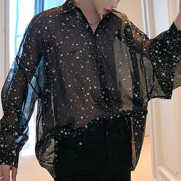 black sheer mens shirt