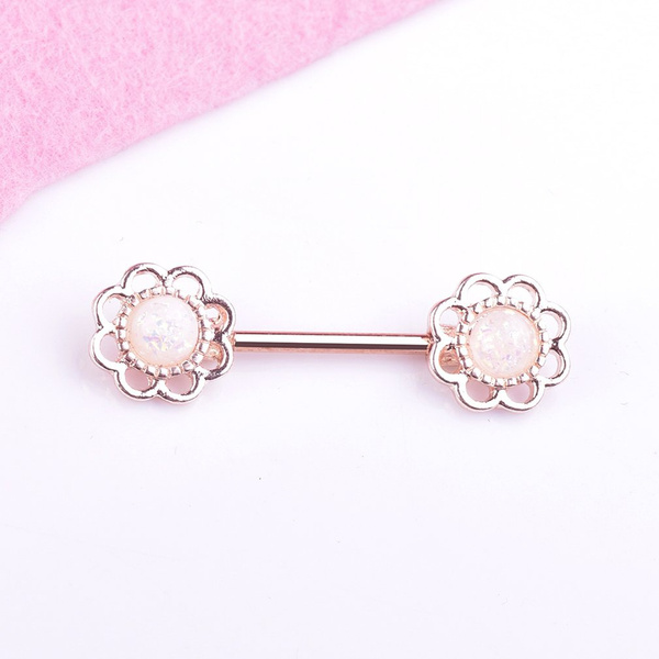 Flower Rhinestone Sexy Women Dangle Nipple Piercing Bars Piercing