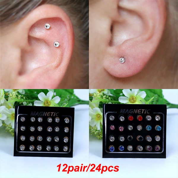 Fake Earring Non Piercing Earrings Magnetic Ear Clip Men Women Jewelry  Round UK | eBay