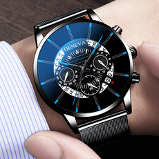 Fashion Men Black Mesh Belt Calendar Watch Date Stainless Steel Leather Analog Quartz Sport Watch Mens Watches Top Brand Luxury Masculino Reloj