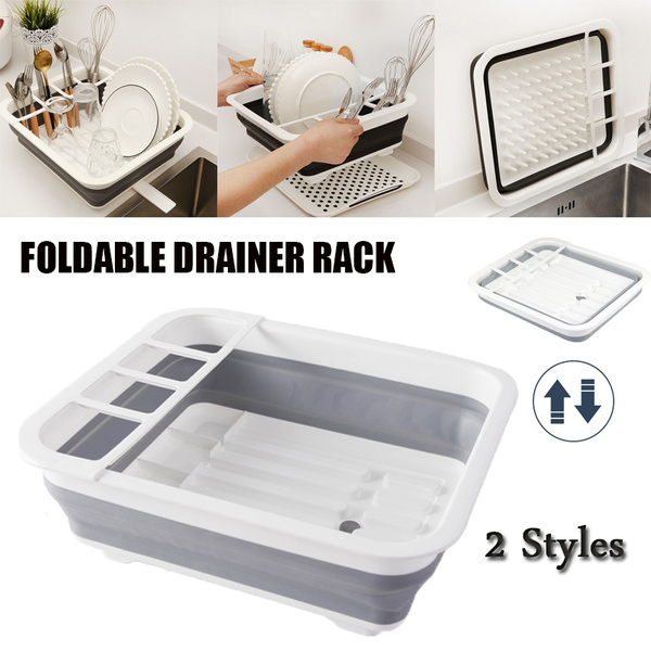 Details about   Foldable Dish Plate Drying Rack Organizer Drainer Plastic Storage Holder Kitchen 