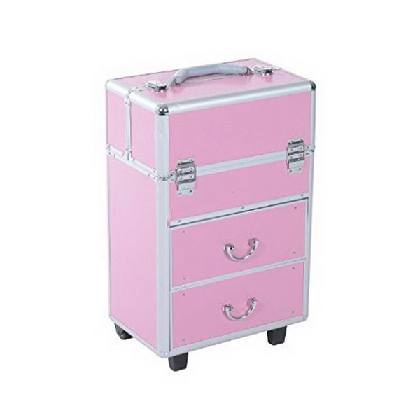 4 Tier Lockable Cosmetic Makeup Train Case with Extendable Trays Pink