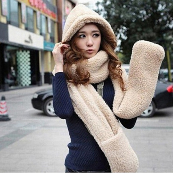 3 in 1 hat scarf and gloves womens