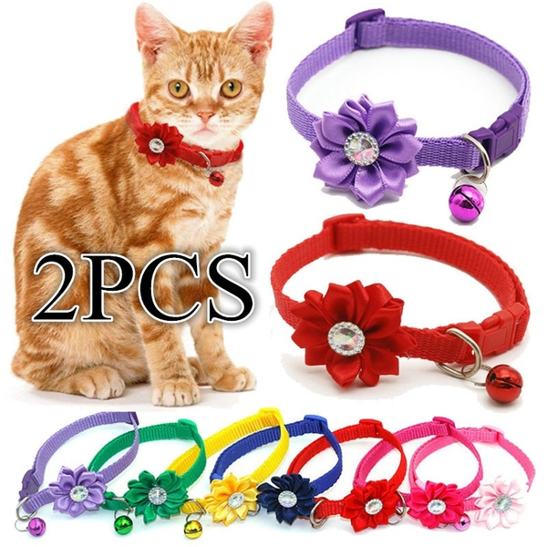 Adjustable Puppy Cat Bell Pendant Flowers Pet Dog Collar Decor Pet Accessories 