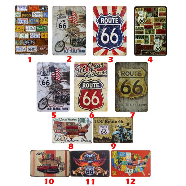 "Route 66" Tin Metal Sign Plaque Bar Pub Vintage Retro Wall Decor ...