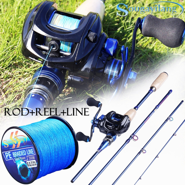 Sougayilang Fishing Rod Reel and Line Combo 7.0:1 Gear Ratio Baitcasting  Reels 4 Sections Casting Fishing Rod with 300M Blue 4 Strands Design PE  Line