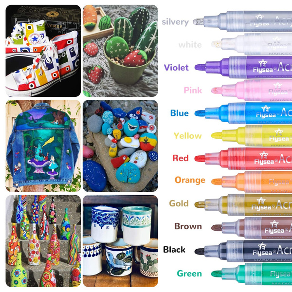 Fabric Acrylic Paint Marker Pens Card Making Ceramic Wood Glass DIY Craft Making Supplies Mugs Scrapbooking Craft Waterproof Paint Pens for Rocks Painting Canvas 24colors 