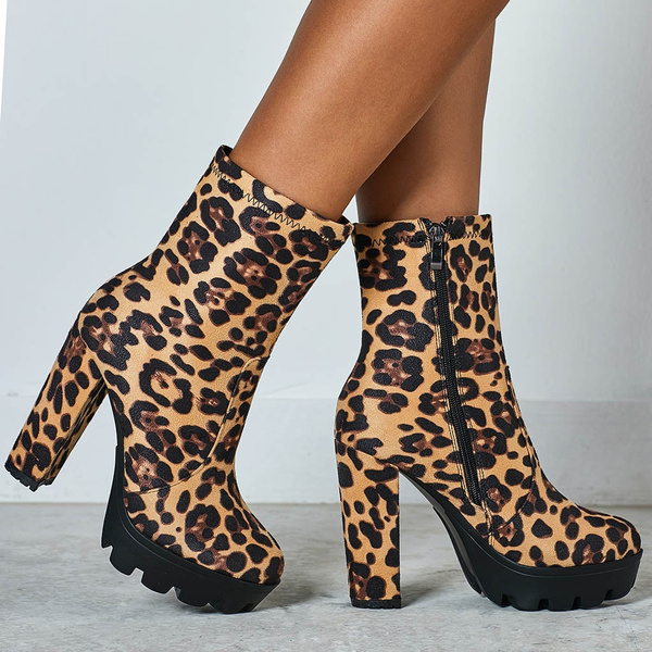 leopard print chunky boots