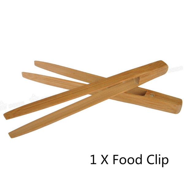 SH Bamboo Food Clips Bread Clips Cooking Kitchen Tongs BBQ Tool Salad Bacon Steak Bread Cake