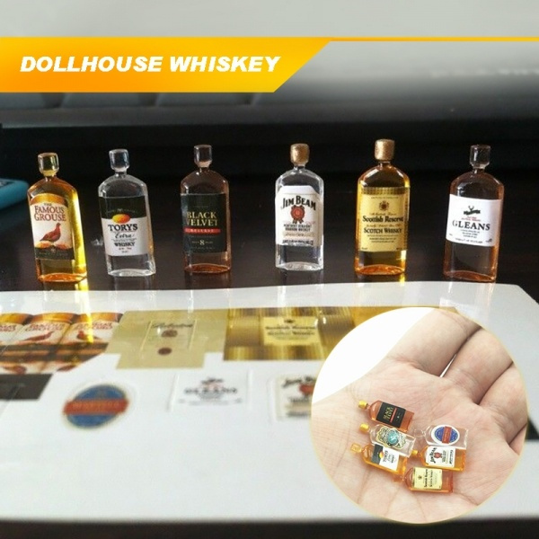 6pcs 1:12 Dollhouse Miniature Whiskey Wine Bottle and Cups Pub Drink Model Toys 