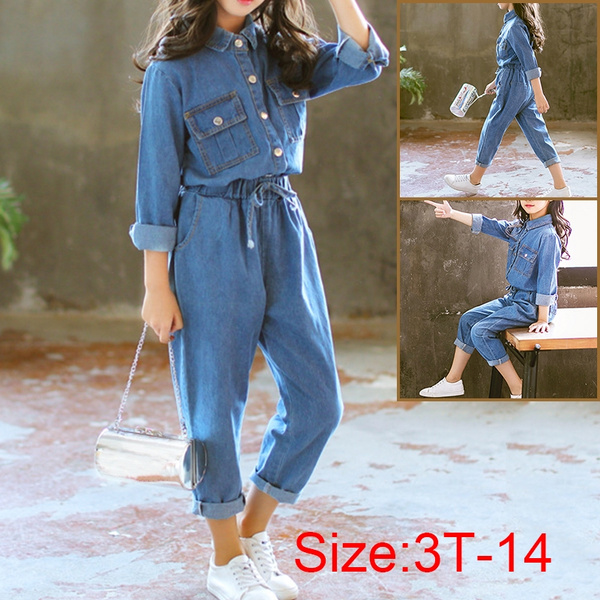 Teenager Girls Denim Two-Piece Outfits Top Coat and Pant Tracksuit