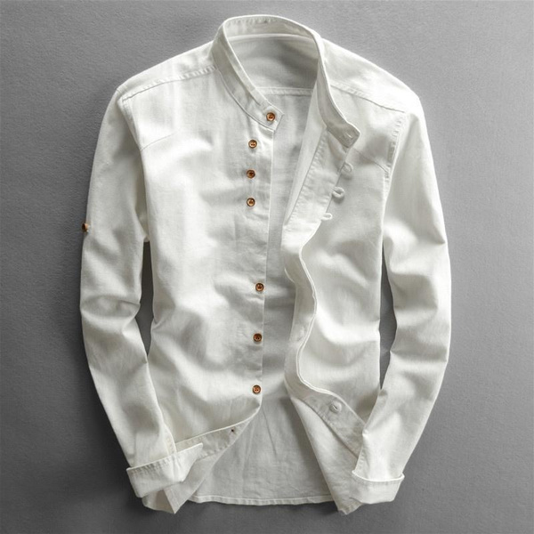 Men Cotton Linen Shirt Formal Vintage 