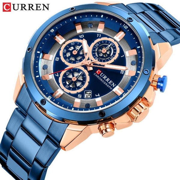 Reloj CURREN hombres azul de lujo de cuarzo de acero para hombre relojes de lujo de marca superior reloj cron grafo hombre reloj de pulsera de lujo