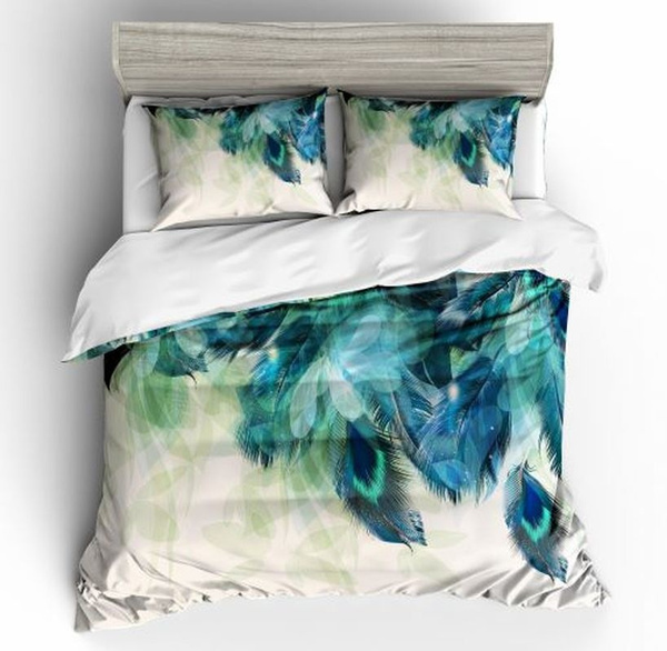 TEAL PRINTED DOUBLE DUVET QUILT COVER BED SET