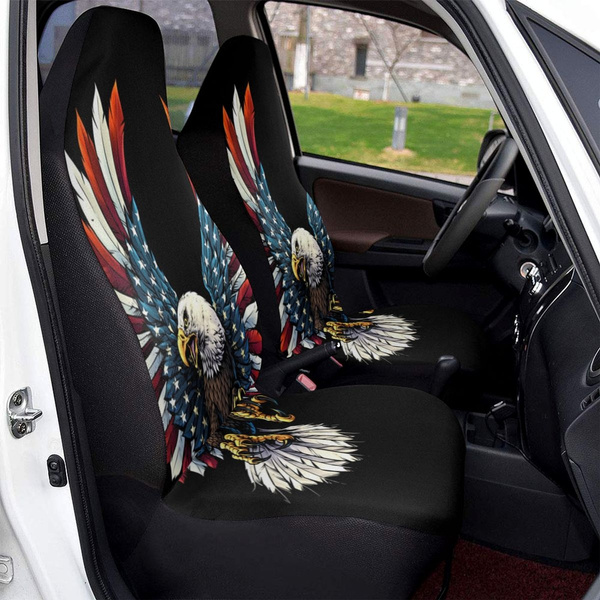 USA Flag Wing Eagle Front Car Seat Covers Set Vehicle Seat