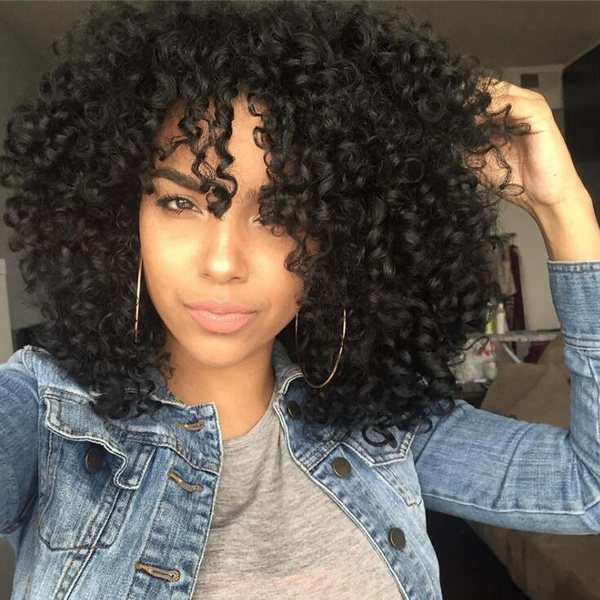 16inch Glueless Brazilian Hair Afro Kinky Curly Pre Plucked Wig For Black Women