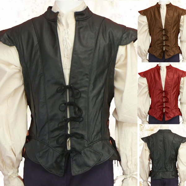 Men Vintage Medieval Costume Leather Waistcoat Plus Size Cosplay Knight