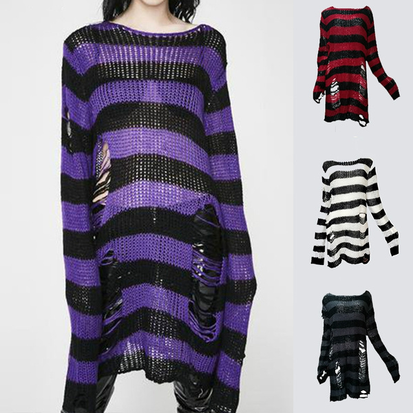 Striped long sweater sale