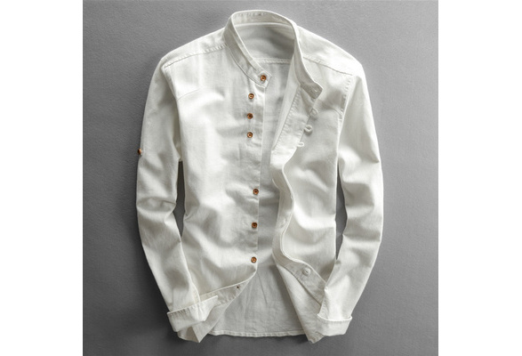 ARTFFEL Men Long Sleeve Club Slim Fit Casual Mandarin Collar Plus Size Button Down Blouse Shirt 