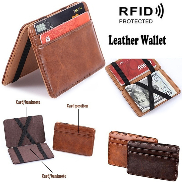 Men's Leather Magic Money Clip Slim Wallet ID Credit Card Holder Case Purse New 