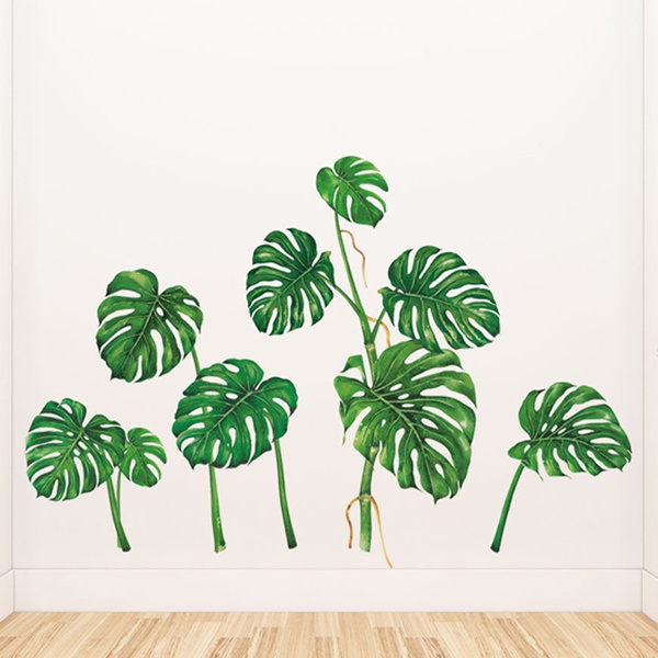 Creative Green Plant Monstera Wall Sticker Mobile Simulation Plant Affixed  TV Background Decor Wall Window Decoration Stickers | Wish