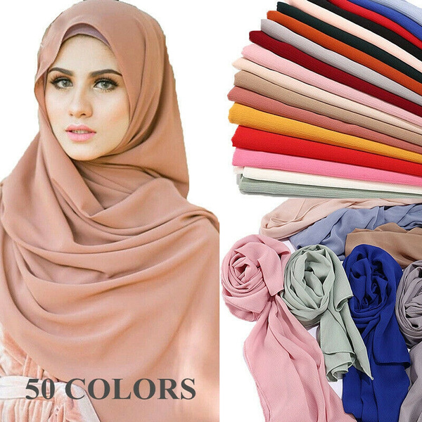 Women Chiffon Scarf Muffler Bubble Solid Muslim Hijab Head Scarves Wrap Shawl