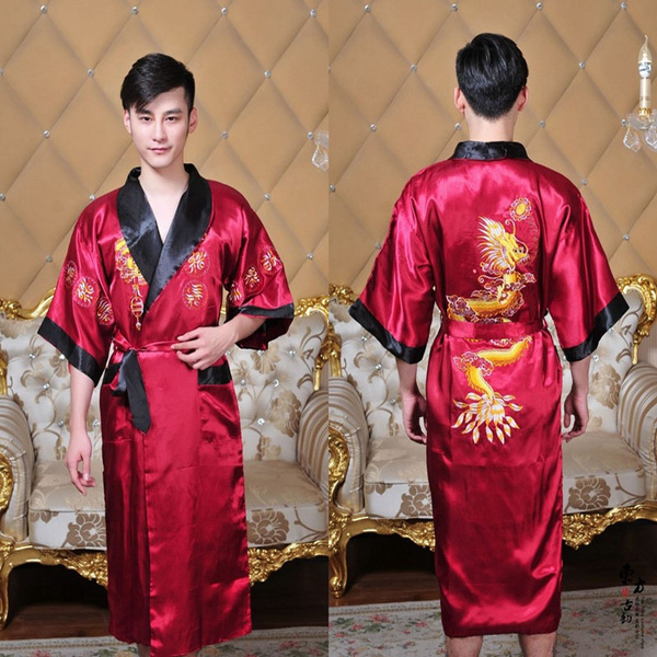 Details about   Men Chinese Retro Style Silk Satin Kimono Robe Gown Bathrobe Dragon Gown