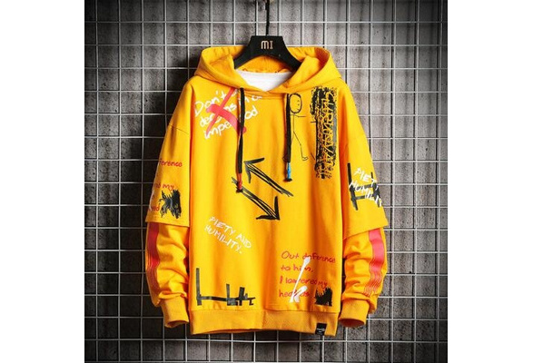 Personality Street Style Graffiti Hip hop Print Hoodie Men s