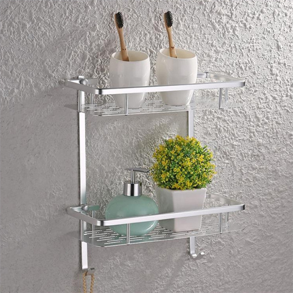 Bathroom Aluminum Shelf Shower Caddy Dual Tier Floating Shelves