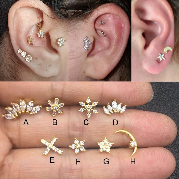 CZ Moon Tragus Earrings star cartilage studs star tragus earring conch earring 