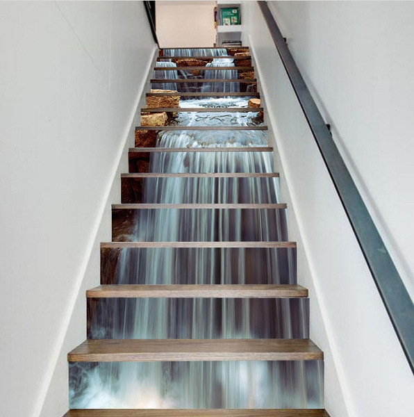 Details about   3D Waterfall Stone Stair Risers stickers Photo Mural Vinyl Wallpaper Decals 